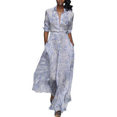 Button-down Casual Floral Printed Long Sleeve Maxi Dress - FashionByTeresa